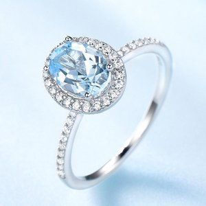 OVAL 6 X 8 AQUAMARINE BLUE CUBIC ZIRCONIA RING